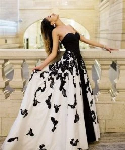 Formal Gowns Janique - Strapless Sweetheart Filigree Overlay Gown W1376