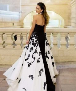 Formal Gowns Janique - Strapless Sweetheart Filigree Overlay Gown W1376