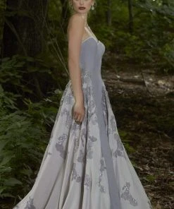 Formal Gowns Janique - Strapless Sweetheart Filigree Overlay Gown W1376