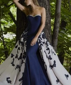 Formal Gowns Janique - Strapless Sweetheart Filigree Overlay Gown W1376