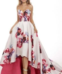 Janique - Strapless Sweetheart Hi-Lo Floral Ballgown JA2002