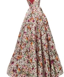 Formal Gowns Janique - Wide V Neck Hi-Lo Floral Ballgown JA2001