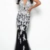 Jasz Couture - Sleeveless Floral Embroidered Trumpet Gown 7128 - 1 Pc Black/White In Size 8 Available Formal Gowns