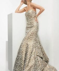 Jasz Couture - Strapless Leopard Mermaid Gown 5911 - 1 Pc Leopard In Size 0 Available Formal Gowns