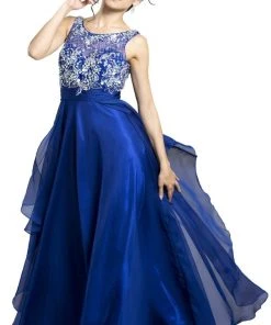 Aspeed Design - Jewel Embellished Layered Chiffon Prom Dress