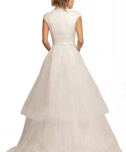 Johnathan Kayne - 2001 Deep V-neck Tiered A-line Dress Formal Gowns