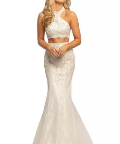 Formal Gowns Johnathan Kayne - 2005 Two Piece Embellished Halter Trumpet Dress