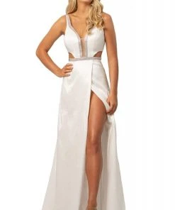 Johnathan Kayne - 2012 Plunging V-Neck Cutout High Slit Gown Formal Gowns