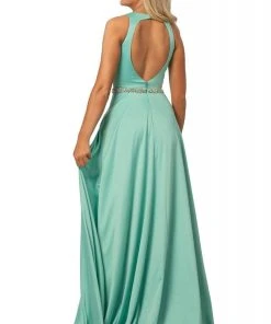 Formal Gowns Johnathan Kayne - 2013 Bejeweled Waist Wrap High Slit Long Gown