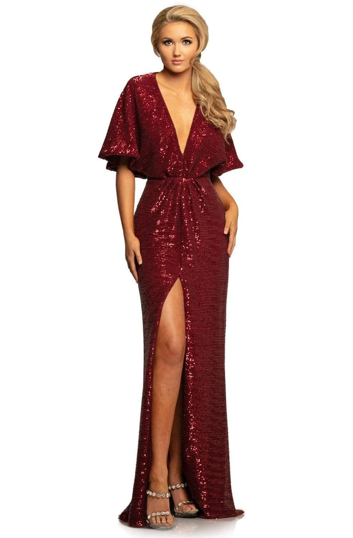 Formal Gowns Johnathan Kayne - 2015 Plunging V Neck Kimono Sleeves Sequins Gown 5 Formal Gowns Johnathan Kayne - 2015 Plunging V Neck Kimono Sleeves Sequins Gown