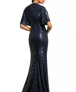 Formal Gowns Johnathan Kayne - 2015 Plunging V Neck Kimono Sleeves Sequins Gown 8 Formal Gowns Johnathan Kayne - 2015 Plunging V Neck Kimono Sleeves Sequins Gown