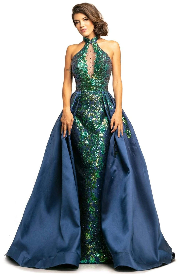Formal Gowns Johnathan Kayne - 2016 Sequined High Halter Dress With Overskirt 3 Formal Gowns Johnathan Kayne - 2016 Sequined High Halter Dress With Overskirt