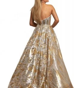 Johnathan Kayne - 2025 Embellished Two Tone Deep V-neck Trumpet Dress