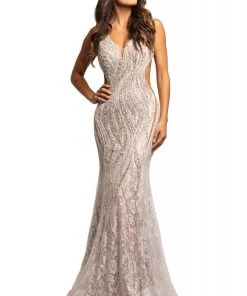 Johnathan Kayne - 2041 Bedazzled Plunging V-neck Trumpet Dress Formal Gowns 8 Johnathan Kayne - 2041 Bedazzled Plunging V-neck Trumpet Dress Formal Gowns