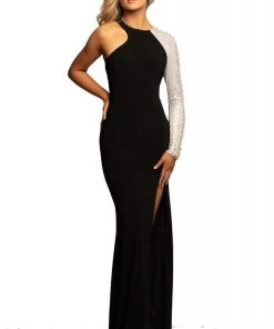 Formal Gowns Johnathan Kayne - 2067 Embellished Asymmetric Neck Sheath Dress