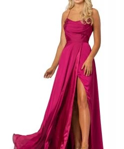 Johnathan Kayne - 2079 Scoop Neck A-line Gown With Slit And Train Formal Gowns