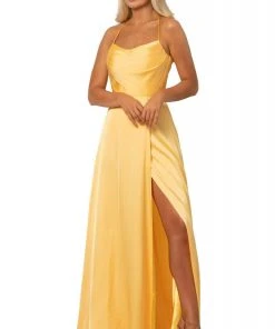 Johnathan Kayne - 2079 Scoop Neck A-line Gown With Slit And Train Formal Gowns