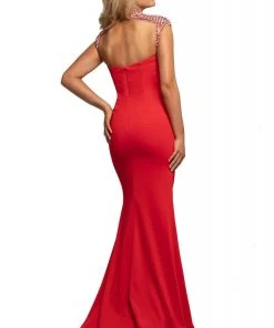 Johnathan Kayne - 2089 Embellished High Neck Trumpet Dress