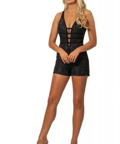 Johnathan Kayne - 2100 Embellished Deep V-neck Romper Cocktail Dresses