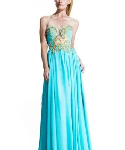 Johnathan Kayne - 502 Strapless Gilded Plunging Gown Formal Gowns
