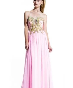 Johnathan Kayne - 502 Strapless Gilded Plunging Gown Formal Gowns