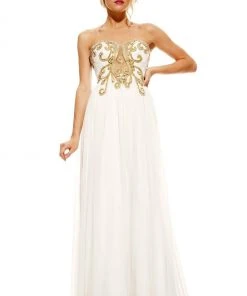 Johnathan Kayne - 502 Strapless Gilded Plunging Gown Formal Gowns