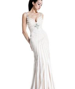 Formal Gowns Johnathan Kayne - 509 Bedazzled V-neck Sheath Dress