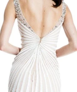 Formal Gowns Johnathan Kayne - 509 Bedazzled V-neck Sheath Dress