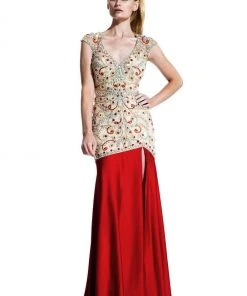 Johnathan Kayne - 510 Embellished V-neck Sheath Dress 10 Johnathan Kayne - 510 Embellished V-neck Sheath Dress