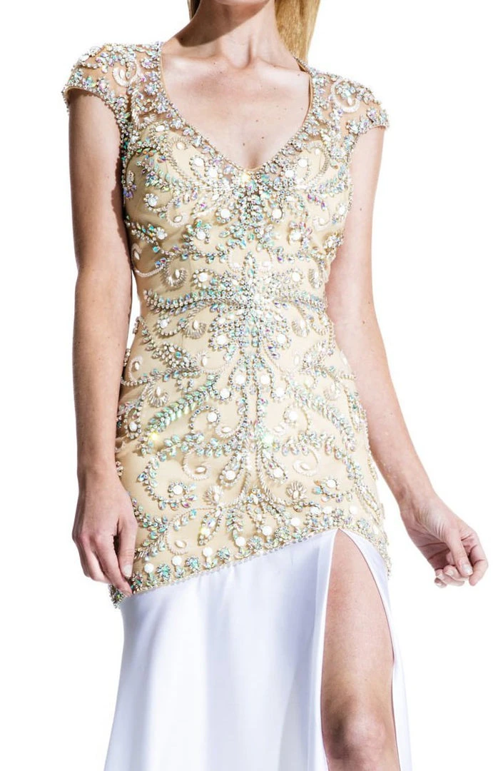 Johnathan Kayne - 510 Embellished V-neck Sheath Dress 6 Johnathan Kayne - 510 Embellished V-neck Sheath Dress