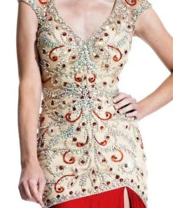 Johnathan Kayne - 510 Embellished V-neck Sheath Dress 13 Johnathan Kayne - 510 Embellished V-neck Sheath Dress