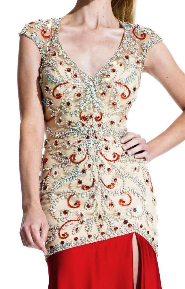 Johnathan Kayne - 510 Embellished V-neck Sheath Dress 8 Johnathan Kayne - 510 Embellished V-neck Sheath Dress