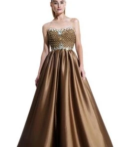 Formal Gowns Johnathan Kayne - 511 Strapless Bejeweled Satin Gown