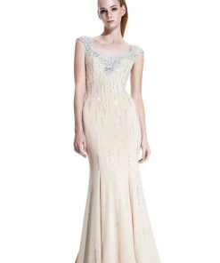 Formal Gowns Johnathan Kayne - 519 Bejeweled V-neck Sheath Dress