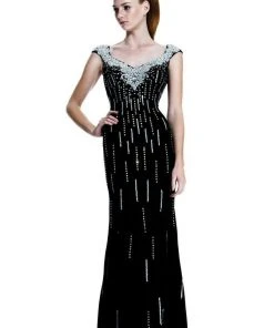 Formal Gowns Johnathan Kayne - 519 Bejeweled V-neck Sheath Dress