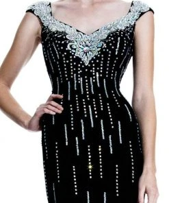 Formal Gowns Johnathan Kayne - 519 Bejeweled V-neck Sheath Dress