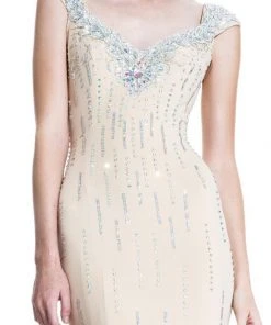 Formal Gowns Johnathan Kayne - 519 Bejeweled V-neck Sheath Dress