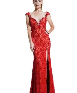 Johnathan Kayne - 535 Cap Sleeve Lace Accented Gown 12 Johnathan Kayne - 535 Cap Sleeve Lace Accented Gown
