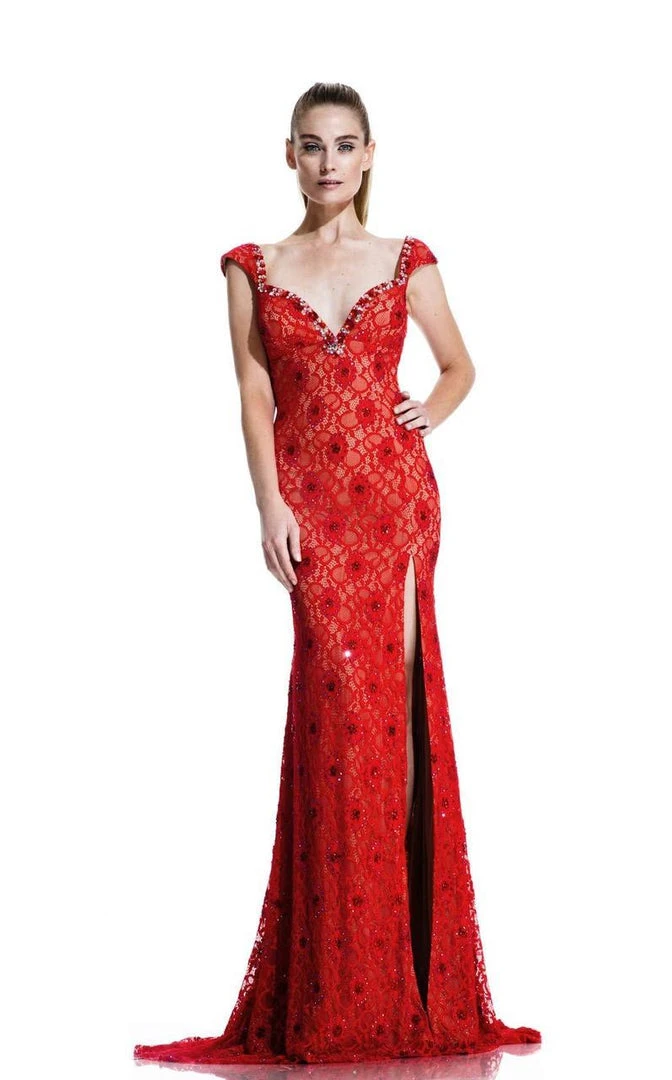 Johnathan Kayne - 535 Cap Sleeve Lace Accented Gown 6 Johnathan Kayne - 535 Cap Sleeve Lace Accented Gown