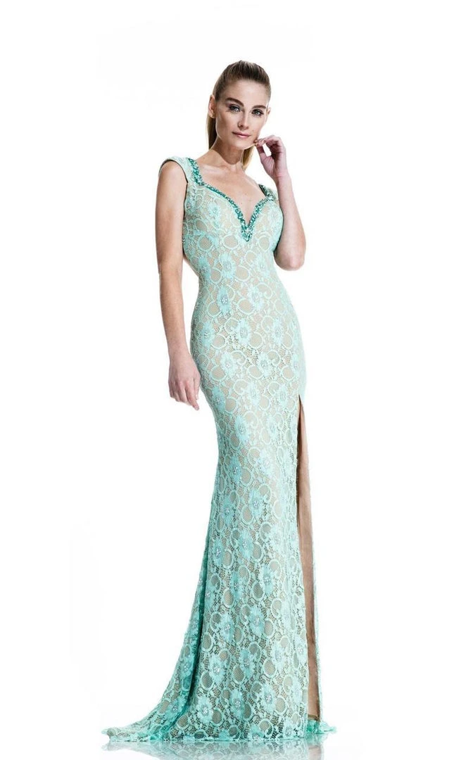 Johnathan Kayne - 535 Cap Sleeve Lace Accented Gown 3 Johnathan Kayne - 535 Cap Sleeve Lace Accented Gown