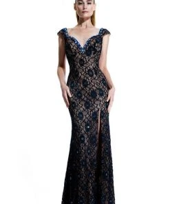 Johnathan Kayne - 535 Cap Sleeve Lace Accented Gown 10 Johnathan Kayne - 535 Cap Sleeve Lace Accented Gown