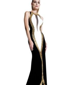Johnathan Kayne - 557 Gilded Halter Colorblock Evening Gown Formal Gowns
