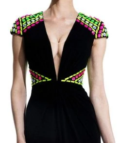 Johnathan Kayne - 581 Multi-Colored Beaded Contrast Long Gown