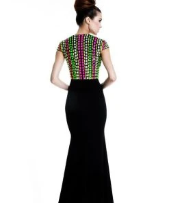 Johnathan Kayne - 581 Multi-Colored Beaded Contrast Long Gown