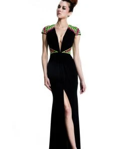 Johnathan Kayne - 581 Multi-Colored Beaded Contrast Long Gown
