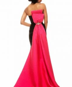 Johnathan Kayne - 6003 Contrasting Bow Draped Evening Gown