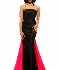 Johnathan Kayne - 6003 Contrasting Bow Draped Evening Gown