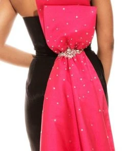 Johnathan Kayne - 6003 Contrasting Bow Draped Evening Gown