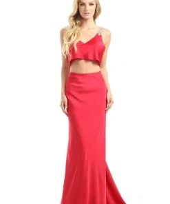 Johnathan Kayne - 6019 Bedazzled V-neck Sheath Dress Formal Gowns