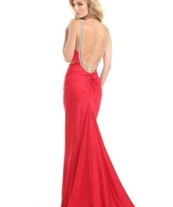 Johnathan Kayne - 6019 Bedazzled V-neck Sheath Dress Formal Gowns
